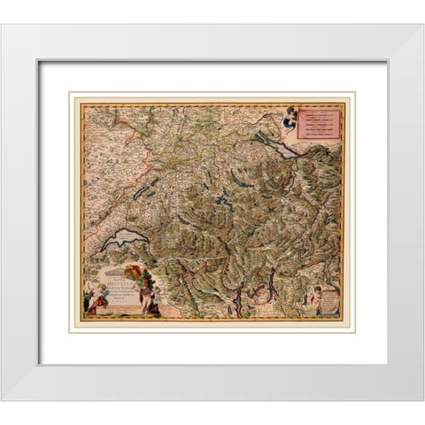 Switzerland - Visscher 1658 White Modern Wood Framed Art Print with Double Matting by Visscher