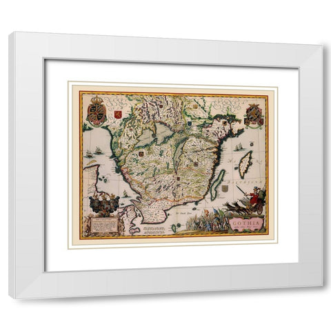 Southern Sweden - Blaeu 1662 White Modern Wood Framed Art Print with Double Matting by Blaeu