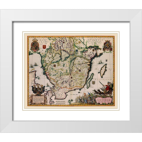 Southern Sweden - Blaeu 1662 White Modern Wood Framed Art Print with Double Matting by Blaeu