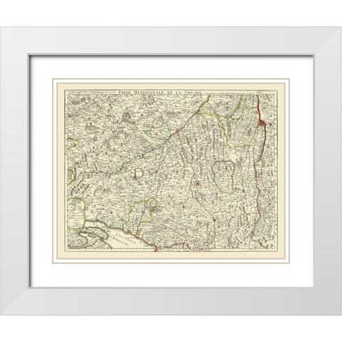 Swabia Region Germany - De Lisle 1704 White Modern Wood Framed Art Print with Double Matting by De L''isle
