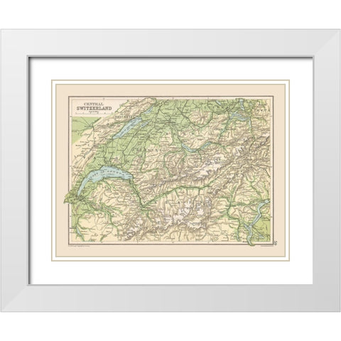 Central Switzerland - Bartholomew 1892 White Modern Wood Framed Art Print with Double Matting by Bartholomew