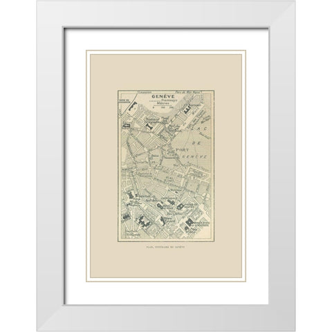 Geneva Switzerland Route Plan - Swiss Guide 1917 White Modern Wood Framed Art Print with Double Matting by Swiss Guide