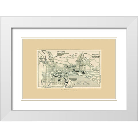 Lucerne Switzerland Route Plan - Swiss Guide 1917 White Modern Wood Framed Art Print with Double Matting by Swiss Guide