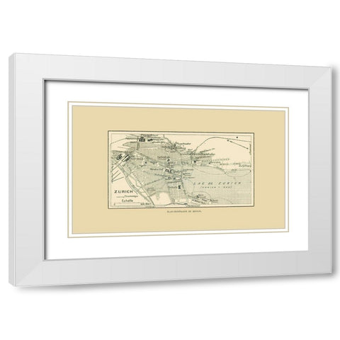 Zurich Switzerland Route Plan - Swiss Guide 1917 White Modern Wood Framed Art Print with Double Matting by Swiss Guide