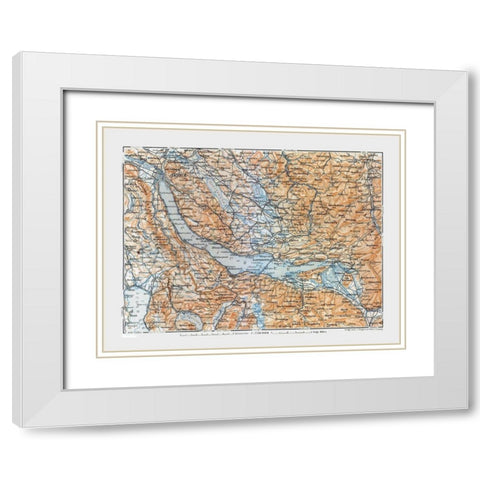 Zurich Sea Region Switzerland - Baedeker 1921 White Modern Wood Framed Art Print with Double Matting by Baedeker