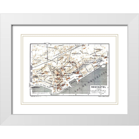 Neuchatel Switzerland - Baedeker 1921 White Modern Wood Framed Art Print with Double Matting by Baedeker