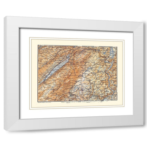 Mont Tendre Region Switzerland - Baedeker 1921 White Modern Wood Framed Art Print with Double Matting by Baedeker