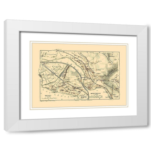 Vevey Montreux Switzerland - Baedeker 1921 White Modern Wood Framed Art Print with Double Matting by Baedeker