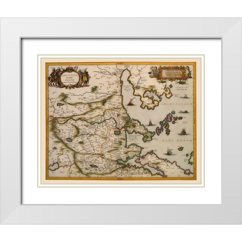 Thessaloniki Region Greece - Blaeu 1654 White Modern Wood Framed Art Print with Double Matting by Blaeu
