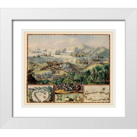 Battle Caribbean Tobago - DeHooghe 1677 White Modern Wood Framed Art Print with Double Matting by De Hooghe