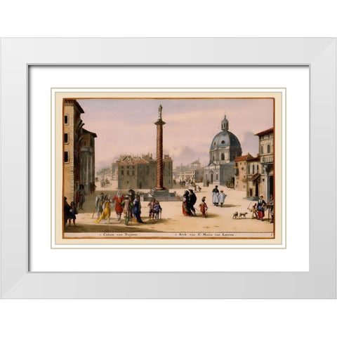 Trajan Column Rome Italy - Visscher 1681 White Modern Wood Framed Art Print with Double Matting by Visscher