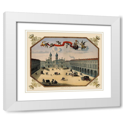 Turin Panoramic Italy - Blaeu 1682 White Modern Wood Framed Art Print with Double Matting by Blaeu