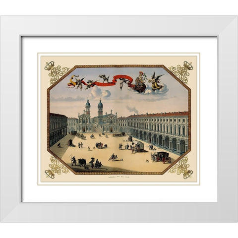Turin Panoramic Italy - Blaeu 1682 White Modern Wood Framed Art Print with Double Matting by Blaeu