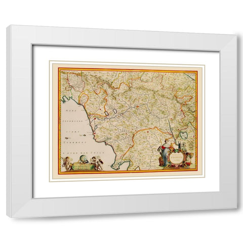 Tuscany Region Italy - Blaeu 1635 White Modern Wood Framed Art Print with Double Matting by Blaeu
