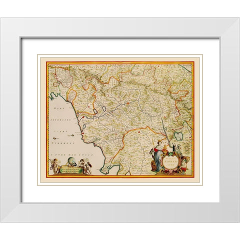 Tuscany Region Italy - Blaeu 1635 White Modern Wood Framed Art Print with Double Matting by Blaeu