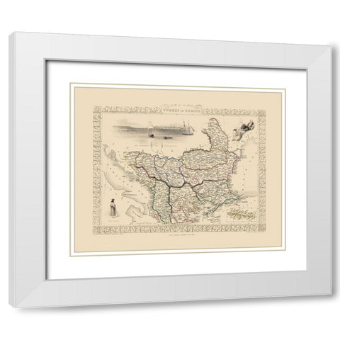 Europe Turkey - Tallis 1851 White Modern Wood Framed Art Print with Double Matting by Tallis