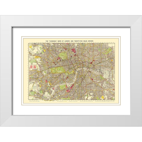 London England - Bartholomew 1905 White Modern Wood Framed Art Print with Double Matting by Bartholomew