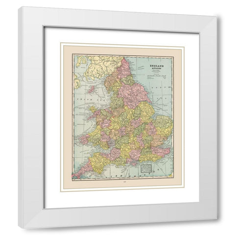 England Wales - Cram 1892 White Modern Wood Framed Art Print with Double Matting by Cram