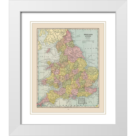 England Wales - Cram 1892 White Modern Wood Framed Art Print with Double Matting by Cram