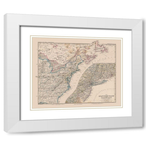 Eastern United States Canada - Stieler 1885 White Modern Wood Framed Art Print with Double Matting by Stieler