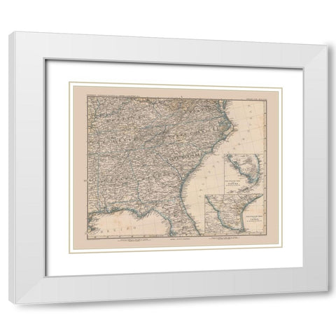 South East US - Stielers - 1885 White Modern Wood Framed Art Print with Double Matting by Stielers