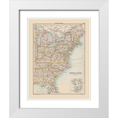 Eastern United States - Bartholomew 1892 White Modern Wood Framed Art Print with Double Matting by Bartholomew