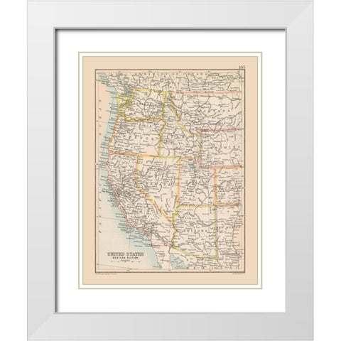 Western United States - Bartholomew 1892 White Modern Wood Framed Art Print with Double Matting by Bartholomew