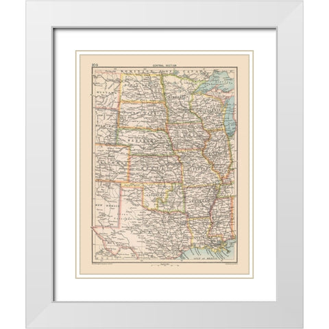 Central United States - Bartholomew 1892 White Modern Wood Framed Art Print with Double Matting by Bartholomew