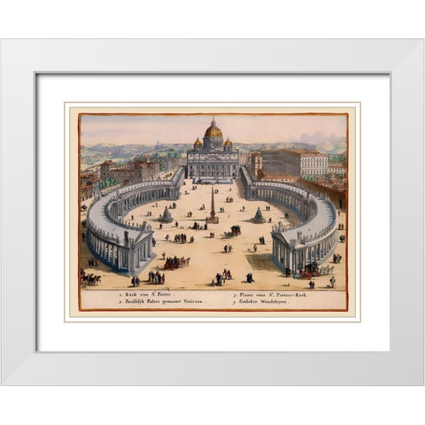 Panoramic Italy Vatican City - Visscher 1681 White Modern Wood Framed Art Print with Double Matting by Visscher