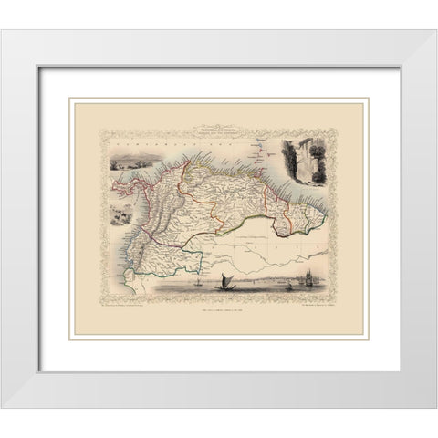 Venezuela New Granada Ecuador Guyana - Tallis 1851 White Modern Wood Framed Art Print with Double Matting by Tallis