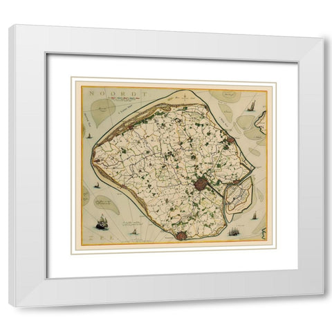 Walcheren Island Netherlands - Visscher 1681 White Modern Wood Framed Art Print with Double Matting by Visscher