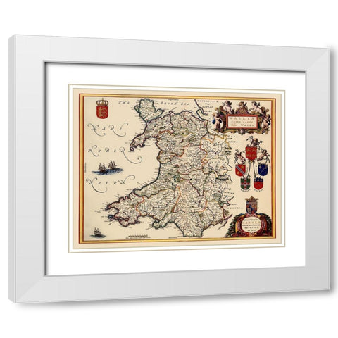 Wales - Blaeu 1645 White Modern Wood Framed Art Print with Double Matting by Blaeu