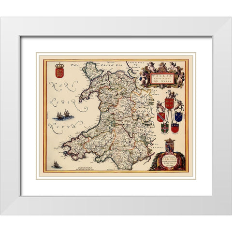 Wales - Blaeu 1645 White Modern Wood Framed Art Print with Double Matting by Blaeu