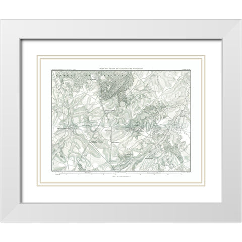 Battle of Waterloo, Field Plan - Thiers 1866 White Modern Wood Framed Art Print with Double Matting by Unknown