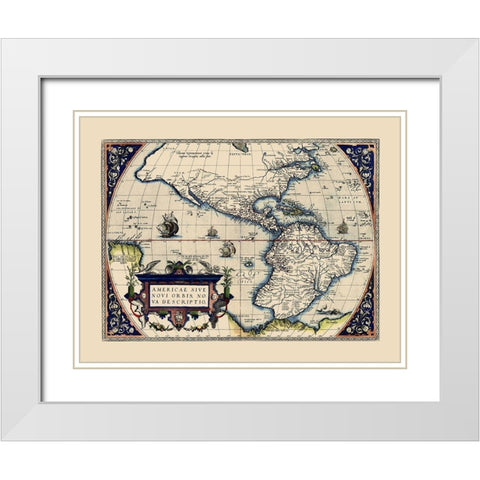Western Hemisphere - Ortelius 1572 White Modern Wood Framed Art Print with Double Matting by Ortelius