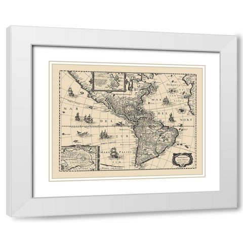 Western Hemisphere - Hondius 1640 White Modern Wood Framed Art Print with Double Matting by Hondius