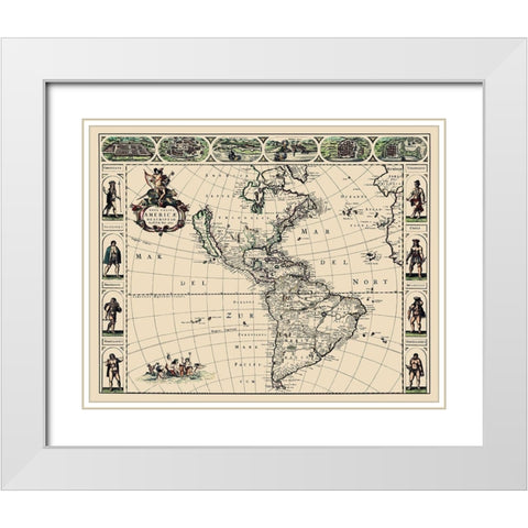 Western Hemisphere - De Wit 1660 White Modern Wood Framed Art Print with Double Matting by De Wit