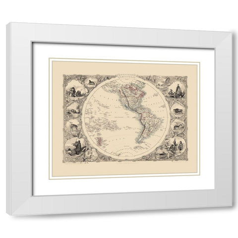 Western Hemisphere - Tallis 1851 White Modern Wood Framed Art Print with Double Matting by Tallis