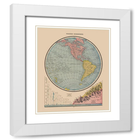 Western Hemisphere River Lengths - Cram 1888 White Modern Wood Framed Art Print with Double Matting by Cram