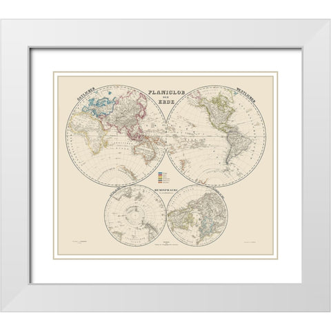 World Hemispheres - Weimer 1856 White Modern Wood Framed Art Print with Double Matting by Weimer