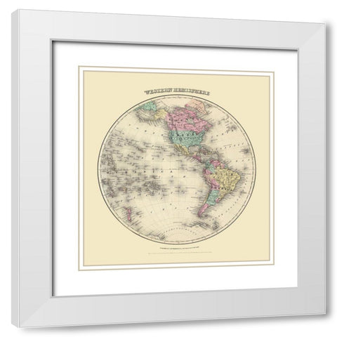 Western Hemisphere - Colton 1855 White Modern Wood Framed Art Print with Double Matting by Colton