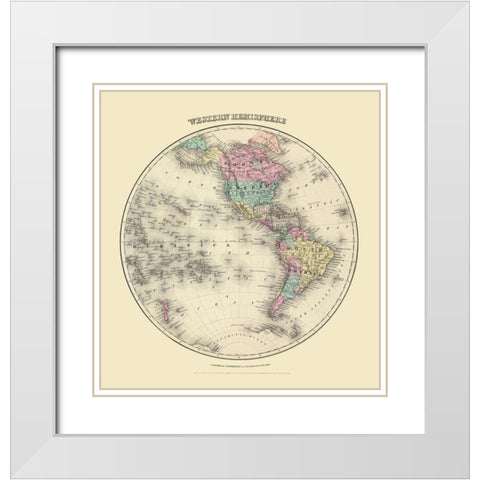 Western Hemisphere - Colton 1855 White Modern Wood Framed Art Print with Double Matting by Colton