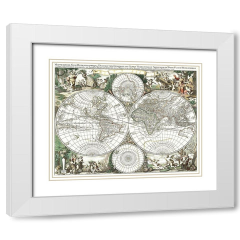 World - Valck 1695 White Modern Wood Framed Art Print with Double Matting by Valck