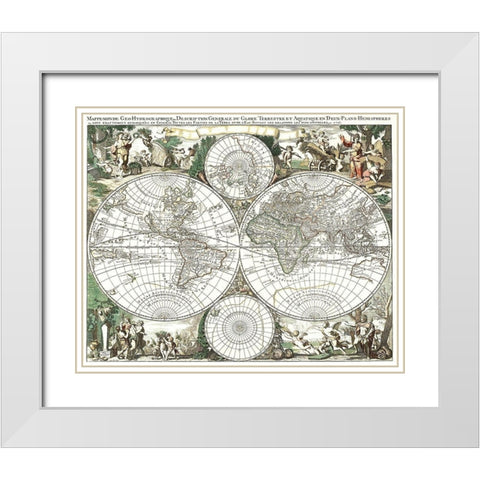 World - Valck 1695 White Modern Wood Framed Art Print with Double Matting by Valck