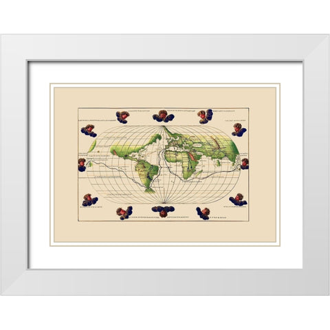 World - Agnese 1544 White Modern Wood Framed Art Print with Double Matting by Agnese, Battista