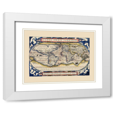World - Ortelius 1598 White Modern Wood Framed Art Print with Double Matting by Ortelius