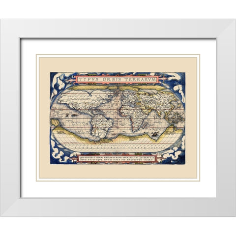 World - Ortelius 1598 White Modern Wood Framed Art Print with Double Matting by Ortelius