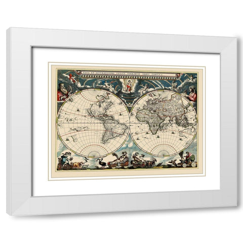 World - Blaeu 1662 White Modern Wood Framed Art Print with Double Matting by Blaeu