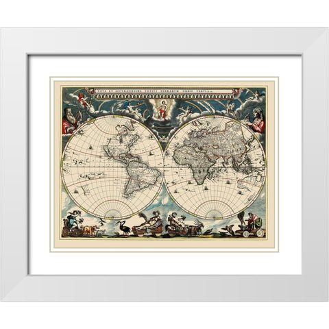 World - Blaeu 1662 White Modern Wood Framed Art Print with Double Matting by Blaeu