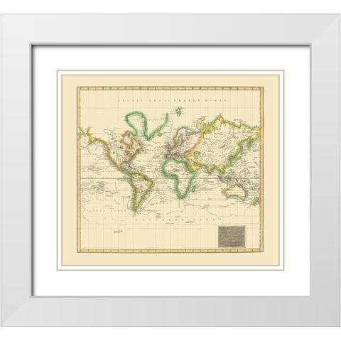 World Hydrographical Chart - Thomson 1814 White Modern Wood Framed Art Print with Double Matting by Thomson